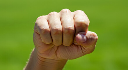 Closed Fist on Green Background - Close-up of a clenched fist against a vibrant green backdrop. Perfect for concepts of strength, determination, or unity