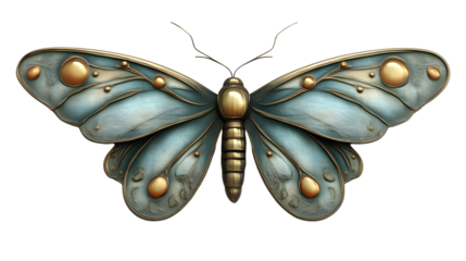 Ornate Teal and Gold Butterfly Elegant Insect Design Decorative Art Fantasy Creature