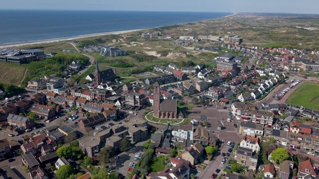 Aerial view of dutch coastal village Wijk aan Zee