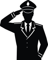 silhouette of a pilot saluting on white background.eps