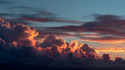 Fototapeta premium Admire Layers Of Clouds Above The Horizon Creating Breathtaking Panoramic Views And Tranquil Inspiration Moments