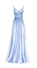 Fototapeta premium Elegant watercolor illustration of a long, flowing, light blue evening gown.