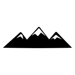 Silhouette of mountain range with snowy peaks against a white background