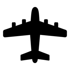 Simple silhouette of a large aircraft with four engines in a top view
