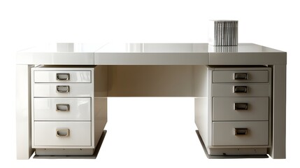Modern White Lacquered Writing Desk Featuring Streamlined Surface Storage Solutions for Stylish Work Areas