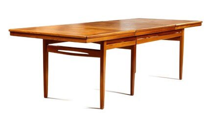 Fototapeta premium Enhance Your Dining Experience With Mid-Century Teak Extendable Table Isolated On White Backdrop For Versatility