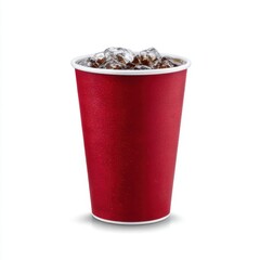 Red cup filled with ice isolated on white background