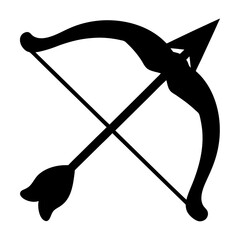 Simple graphic illustration of a drawn bow and arrow in black and white