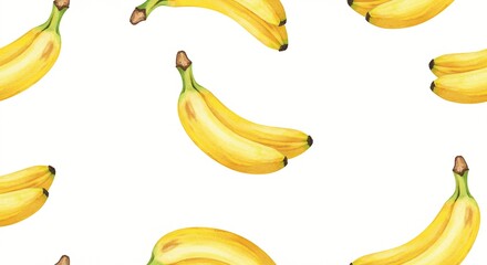 Seamless pattern of pairs of yellow fruits against white background. Tropical theme.