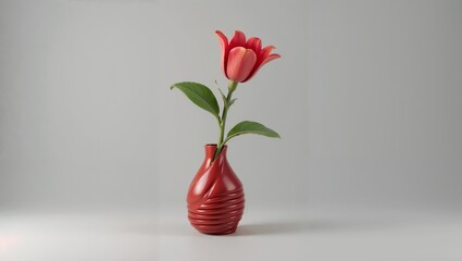 Modern Red Coiled Vase with Vibrant Red Flower - Elegant Home Decor