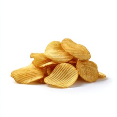 Pile of crispy chips isolated on white background