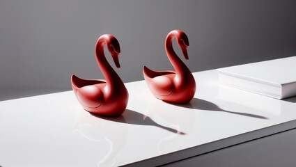 Elegant Red Swan Sculptures - Modern Home Decor Art Pieces