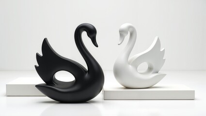 Elegant Black and White Swan Sculptures - Modern Home Decor.