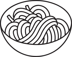 bowl of pasta line art, black outline, vector and illustration, coloring book page line art drawing