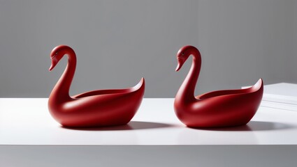 Elegant Red Swan Sculptures - Modern Home Decor Art Pieces