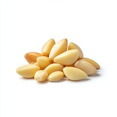Pile of garlic cloves, peeled isolated on white background