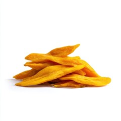 Pile of dried mango slices isolated on white background