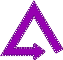 Obraz premium Curved graphic arrow arrow, shaped like a retro panel with circles of lamps around, with a triangular shaped path