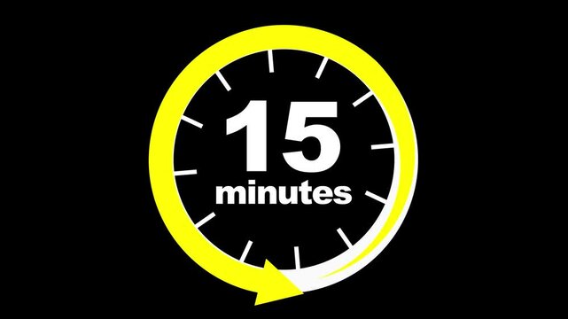 Animation from 30 to 1 on black background, stylish stopwatch countdown timer Animation timer icon with 30 minutes on transparent background with alpha channel.