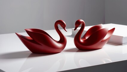 Elegant Red Swan Sculptures - Modern Home Decor Art Pieces