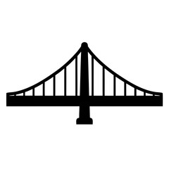Suspension bridge silhouette with cables connecting the roadway to a tower