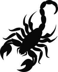 silhouette of a scorpion with raised tail on white