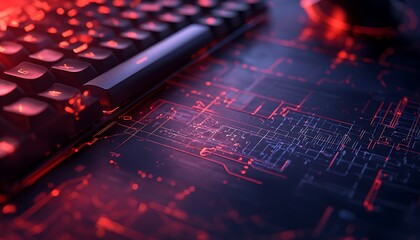 Red-lit keyboard on circuit board