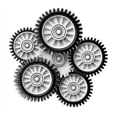 Interlocking Black and White Gears Abstract 3D Rendering