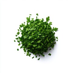 Obraz premium Pile of chopped parsley herb garnish on white background