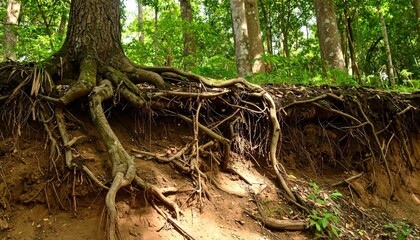 Fototapeta premium Interwoven Tree Roots on Woodland Floor