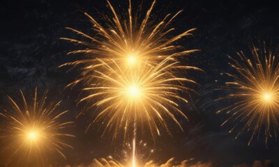 Fototapeta premium Radiant yellow fireworks explode against a deep night sky, vibrant and intense , beauty, intense, background