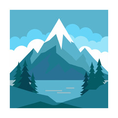Winter Minimal Mountain Vector  Snowcapped Peaks on White Background