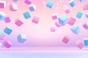 Pastel Cubes Falling Softly Against a Pink Background