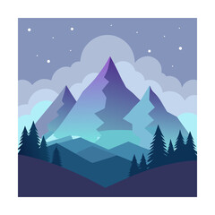 Fototapeta premium Winter Minimal Mountain Vector Snowcapped Peaks on White Background