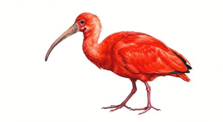 Vibrant Scarlet Ibis on Display: Striking plumage and unique beak in focus. Avian beauty.