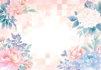 Pastel floral background with peonies and lilacs