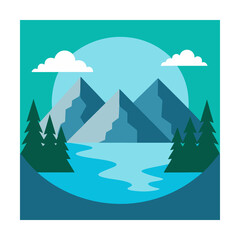 Naklejka premium Winter Minimal Mountain Vector Snowcapped Peaks on White Background