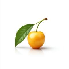 Yellow cherry with leaf isolated on white background