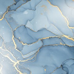 Pastel Blue and Gold Marble Fluid Art Background.
