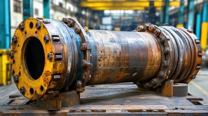 Rusty industrial metal pipe component close up