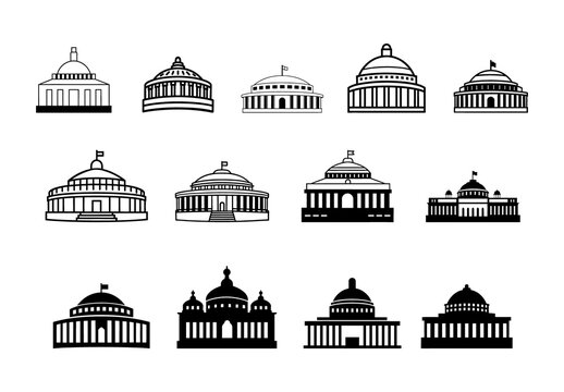 Black Iconic Parliament Building Government Icons Set