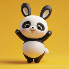Fototapeta premium Cute 3D Cartoon Panda Character Standing on Yellow Background
