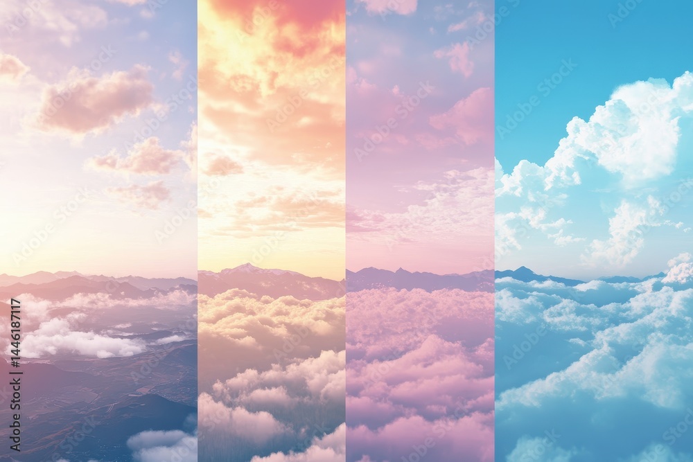 Poster Expansive timelapse of clouds showcasing diverse weather patterns over mountains, clouds weather multi screen timelapse