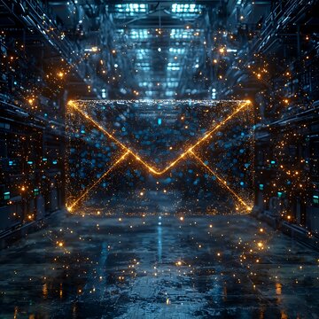 Digital mail server; glowing envelope