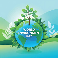 World Environment Day with world map globe and city background