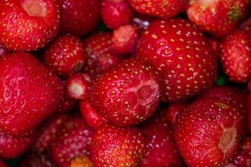 Fresh red strawberries from above