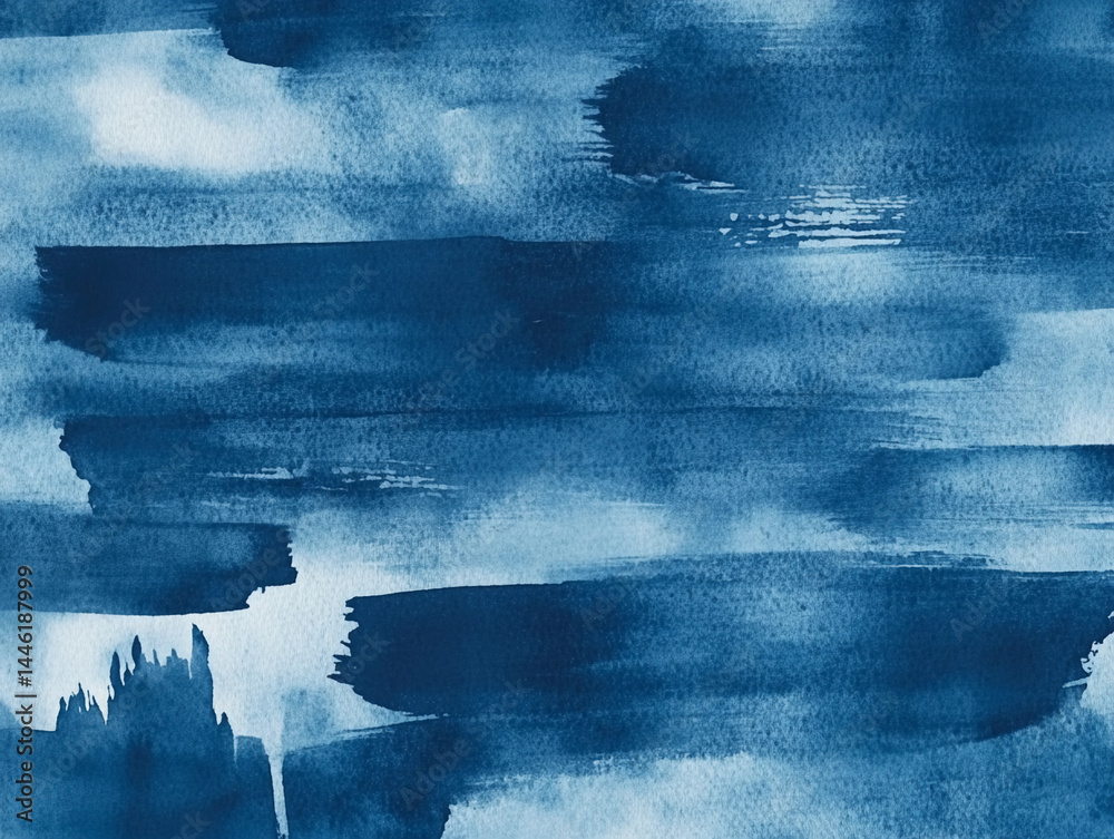 Poster Deep blue abstract watercolor background creation Generative AI