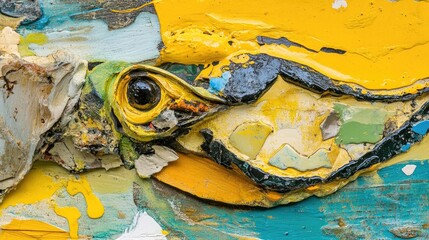 Close-up abstract painting depicting a textured creature.