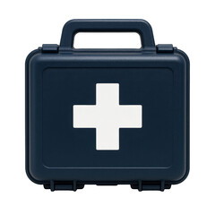 Fototapeta premium Emergency medical kit Portable dark blue container displaying a bright white cross for swift, accessible healthcare.