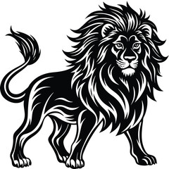 Fototapeta premium Roaring Lion Silhouette, Majestic Feline Illustration, Regal Lion, Wild Animal Emblem